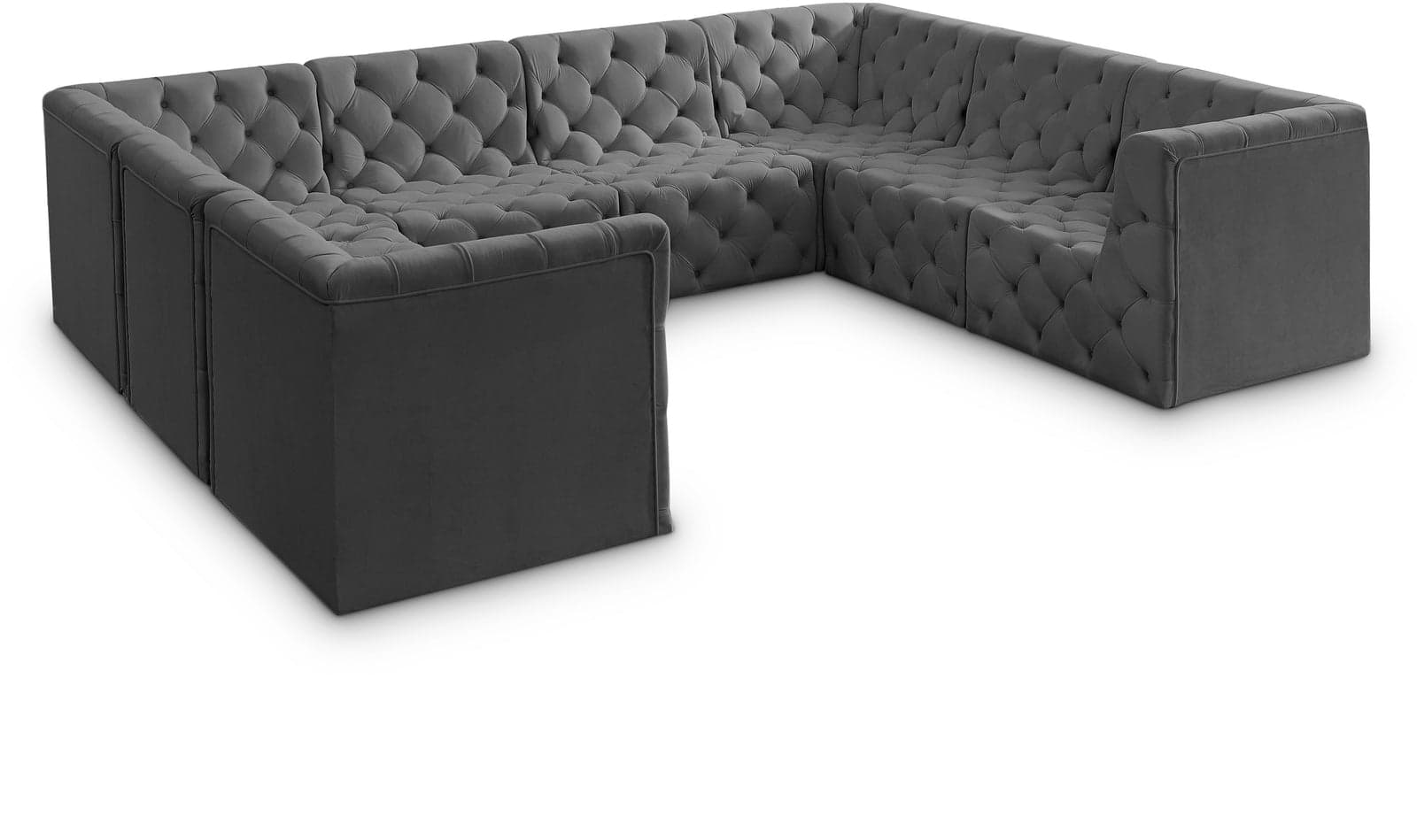 Faye 128" Grey Velvet Upholstered Sectional, 8-Piece — Vista 1 (1/3)