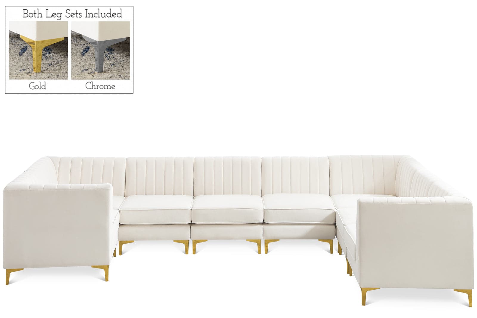 Quinn 142" Cream Velvet Upholstered Sectional, 8-Piece (Style 2) — Vista 1 (1/3)