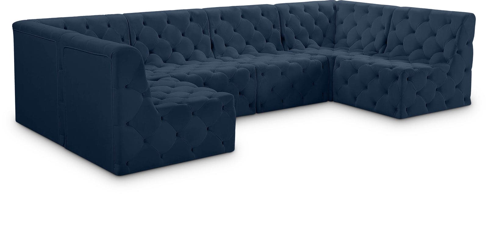 Faye 128" Navy Velvet Upholstered Sectional, 6-Piece (Style 2) — Vista 1 (1/3)