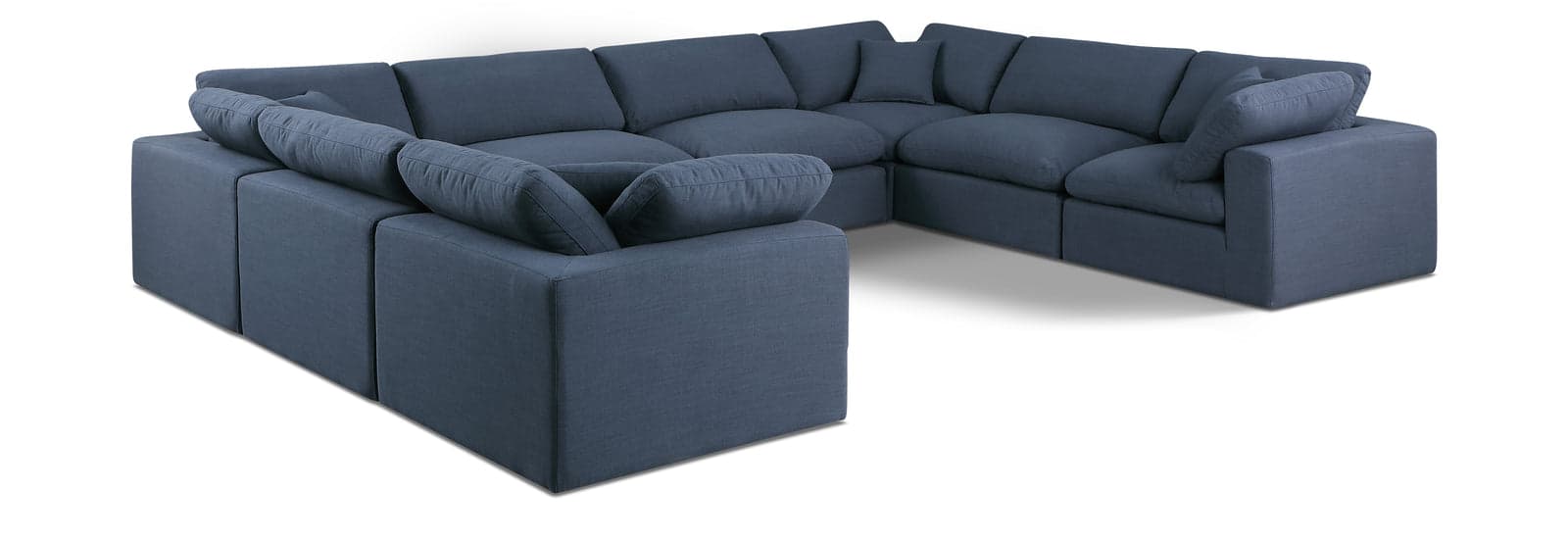 Farrah 158" Navy Linen Textured Fabric Upholstered Sectional, 8-Piece — Vista 1 (1/3)