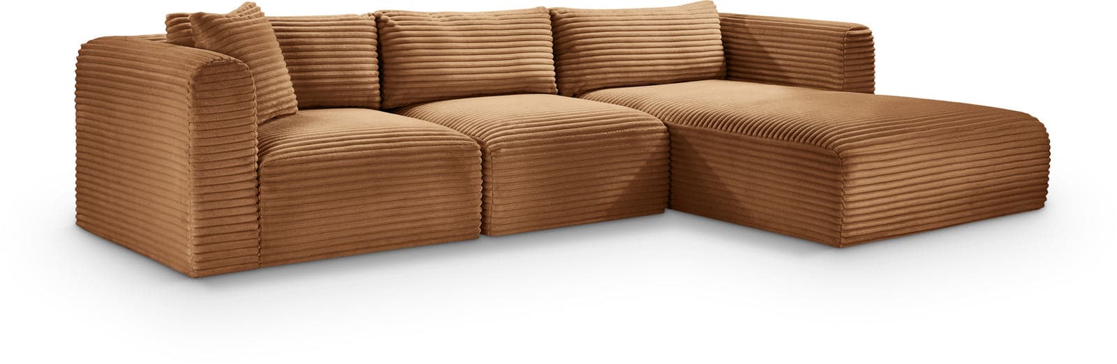 Faye 114" Saddle Corduroy Performance Fabric Upholstered Sectional, 3-Piece — Vista 1 (1/3)