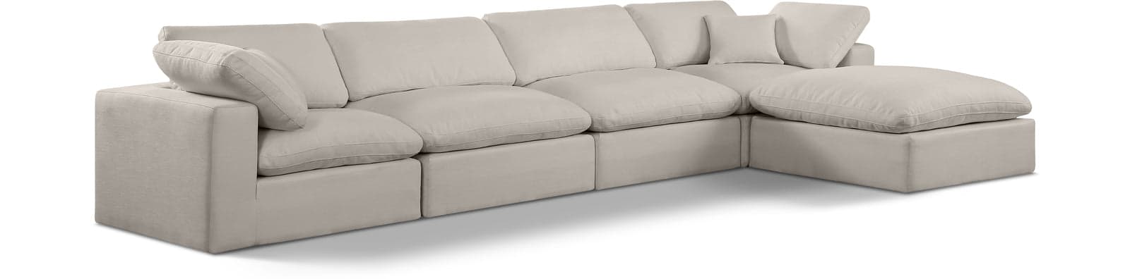 Farrah 158" Beige Linen Textured Fabric Upholstered Sectional, 5-Piece — Vista 1 (1/3)