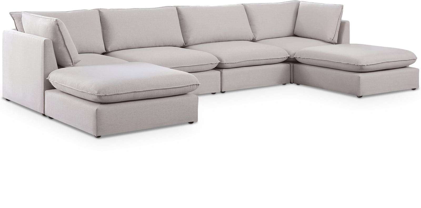 Linden 160" Beige Linen Textured Fabric Upholstered Sectional, 6-Piece (Style 2) — Vista 1 (1/3)