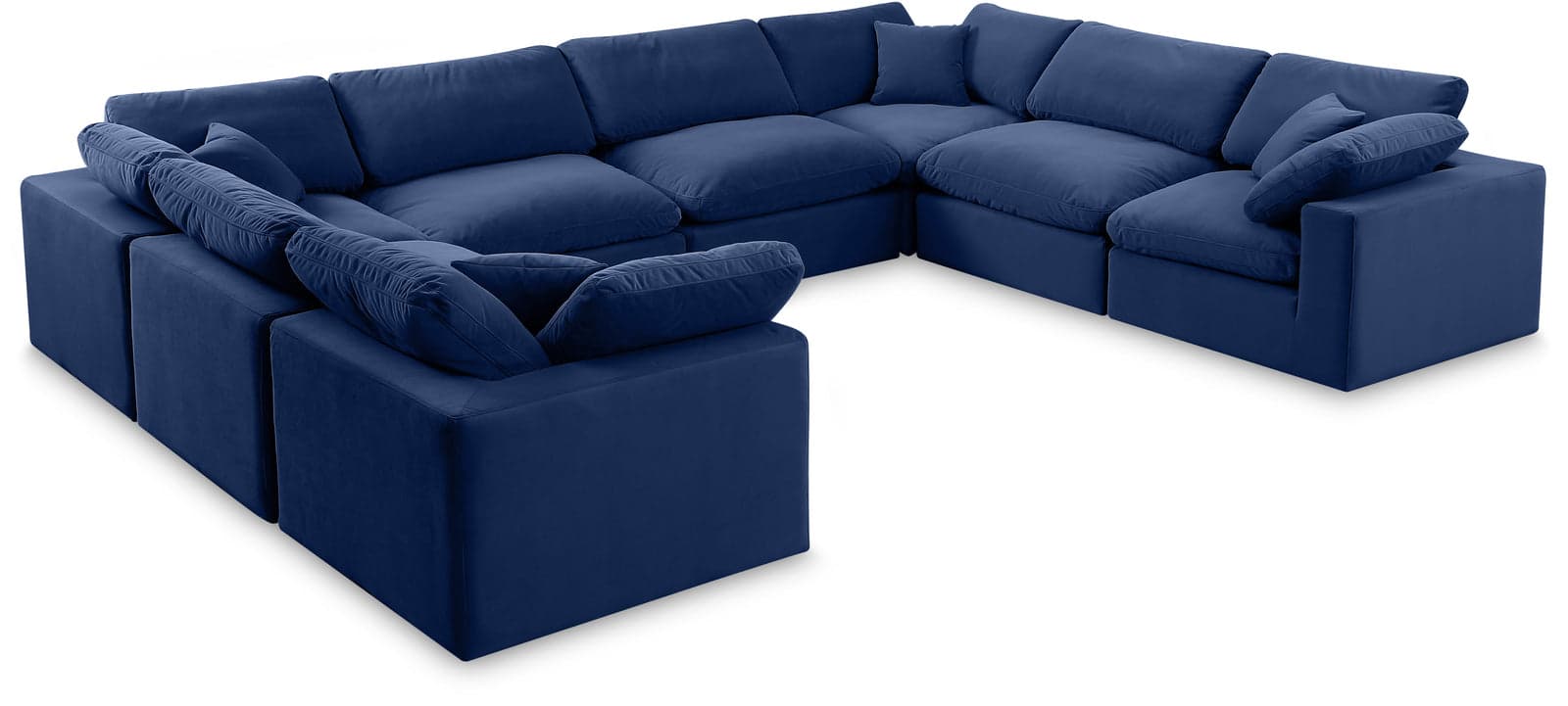 Farrah 158" Navy Velvet Upholstered Sectional, 8-Piece — View 1 (1/3)