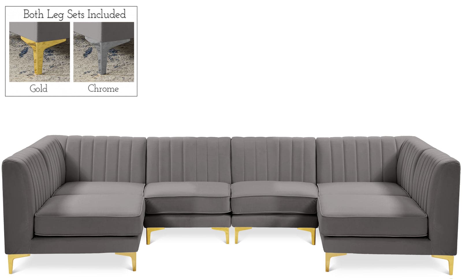 Quinn 116.5" Grey Velvet Upholstered Sectional, 6-Piece (Style 2) — Vista 1 (1/3)