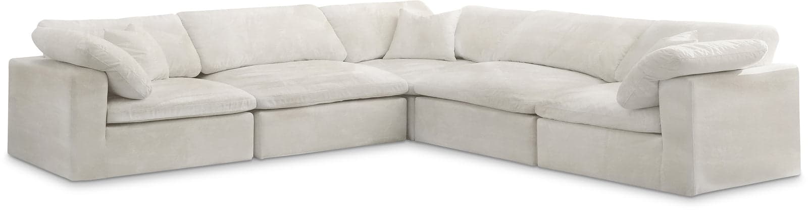 Florence 119" Cream Velvet Upholstered Overstuffed Fiber Filled Comfort Sectional, 5-Piece — Vista 1 (1/3)