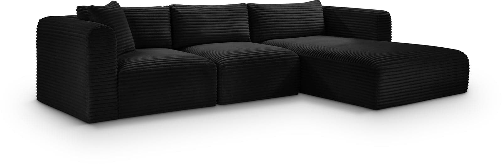 Faye 114" Black Corduroy Performance Fabric Upholstered Sectional, 3-Piece — Vista 1 (1/3)
