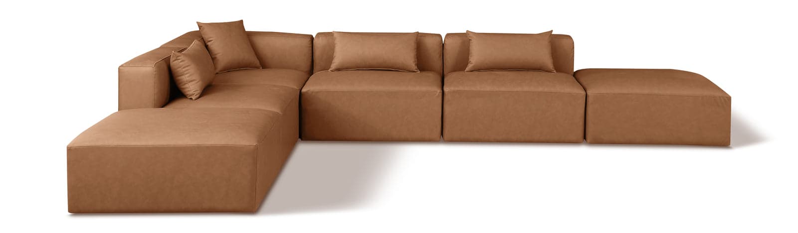 Farrah 144" Brown Vegan Leather Upholstered Sectional, 6-Piece (Style 4) — View 1 (1/3)