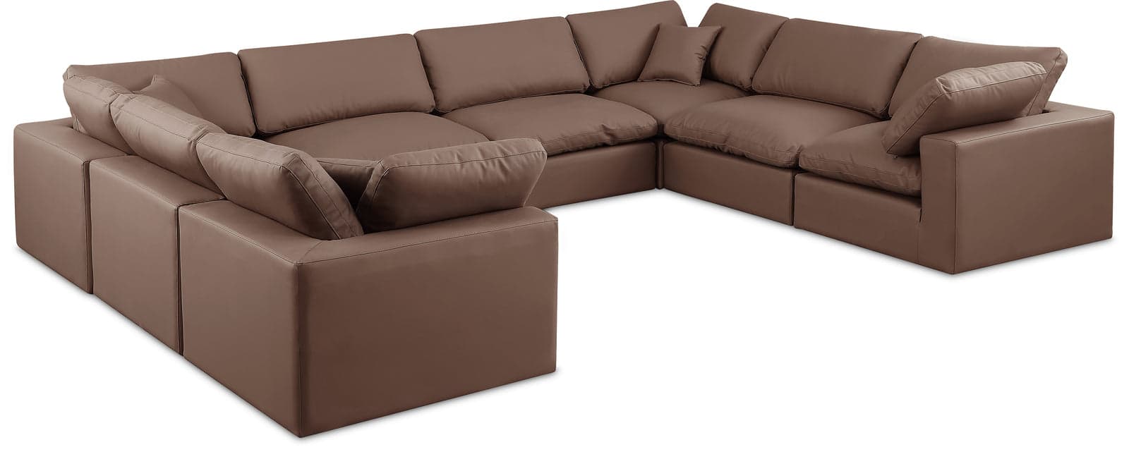 Farrah 158" Brown Vegan Leather Upholstered Sectional, 8-Piece — View 1 (1/3)
