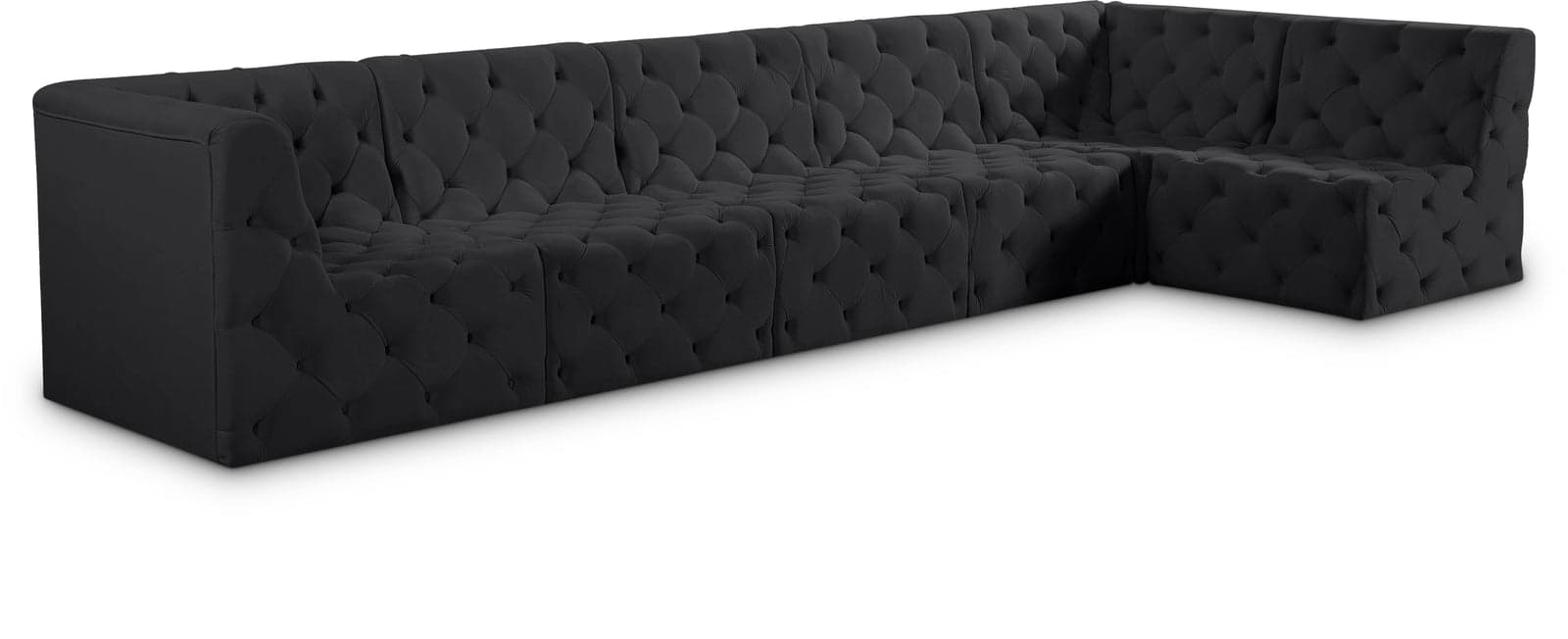 Faye 157" Black Velvet Upholstered Sectional, 6-Piece — View 1 (1/3)