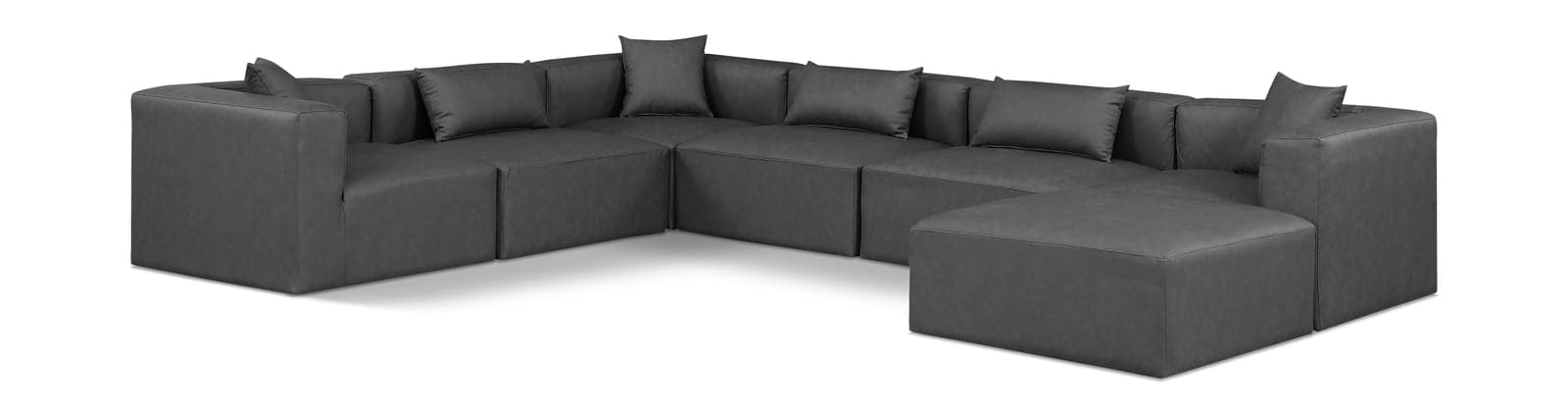 Farrah 144" Charcoal Vegan Leather Upholstered Sectional, 7-Piece — View 1 (1/3)