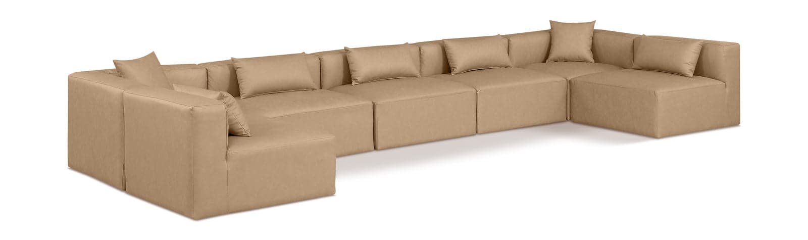 Farrah 180" Tan Vegan Leather Upholstered Sectional, 7-Piece — Vista 1 (1/3)