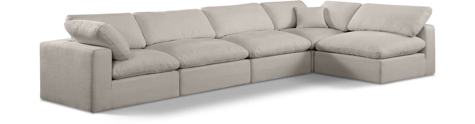Farrah 158" Beige Linen Textured Fabric Upholstered Sectional, 5-Piece (Style 2) — Vista 1 (1/3)