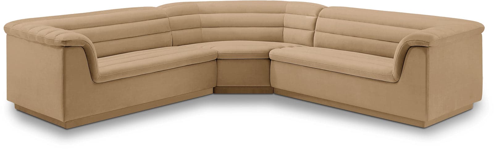 Faye 148" Camel Velvet Upholstered Sectional, 3-Piece — Vista 1 (1/3)