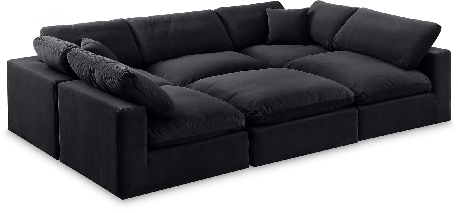 Farrah 119" Black Velvet Upholstered Sectional, 6-Piece — View 1 (1/3)