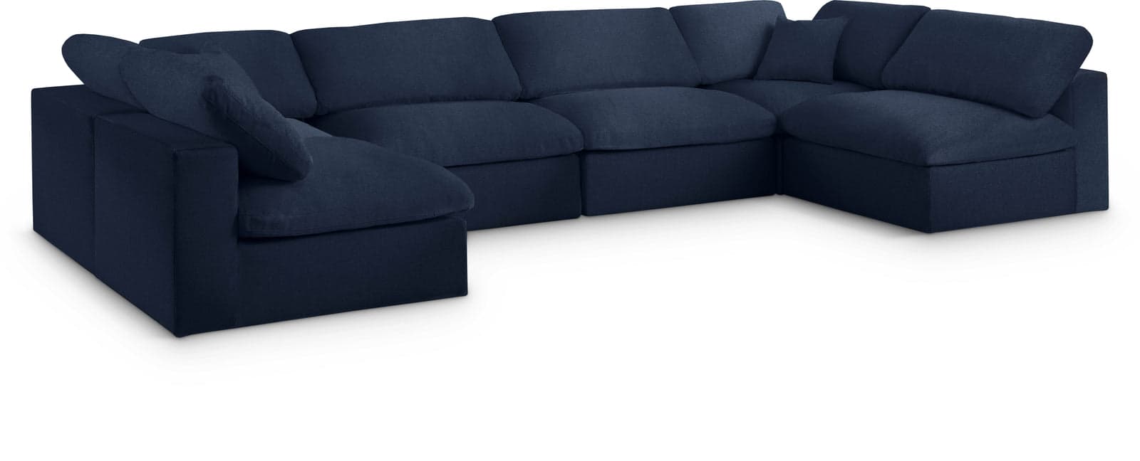 Camden 158" Navy Linen Textured Fabric Upholstered Deluxe Comfort Sectional, 6-Piece (Style 3) — Vista 1 (1/3)