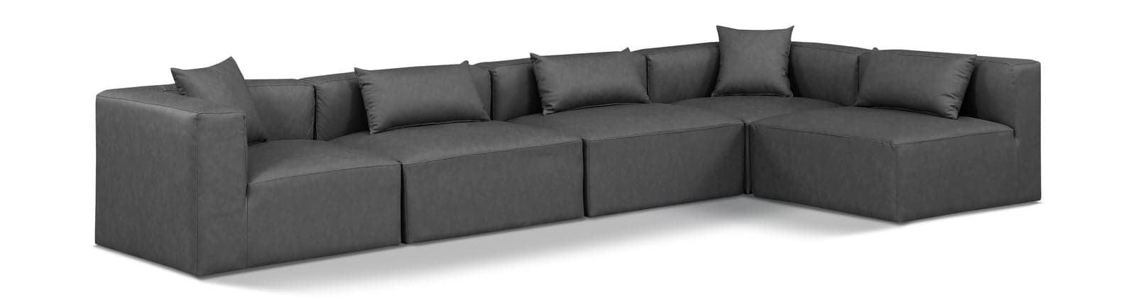 Farrah 144" Charcoal Vegan Leather Upholstered Sectional, 5-Piece (Style 2) — View 1 (1/3)