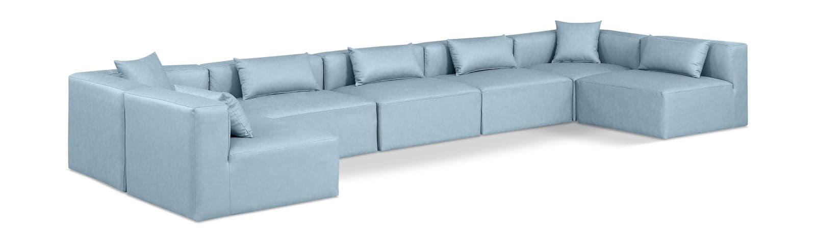 Farrah 180" Light Blue Vegan Leather Upholstered Sectional, 7-Piece — View 1 (1/3)