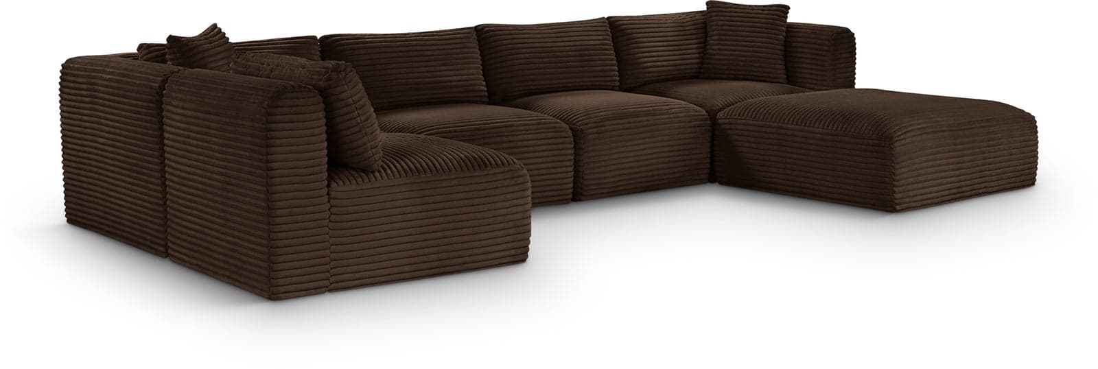 Faye 140" Brown Corduroy Performance Fabric Upholstered Sectional, 6-Piece (Style 3) — View 1 (1/3)