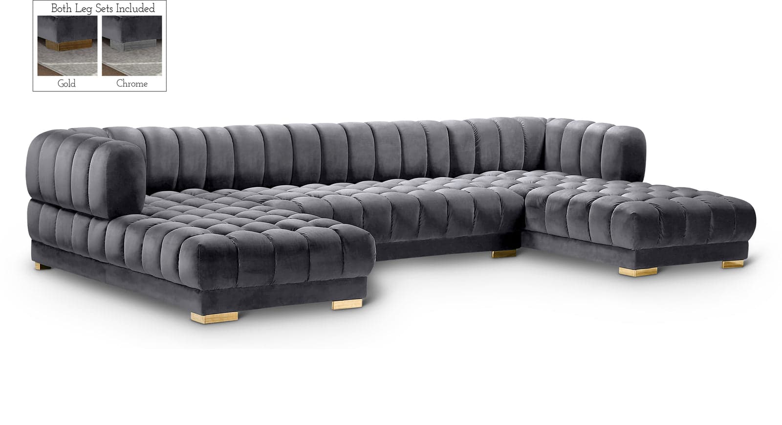Darcy 143" Grey Velvet Upholstered Sectional, 3-Piece — View 1 (1/3)
