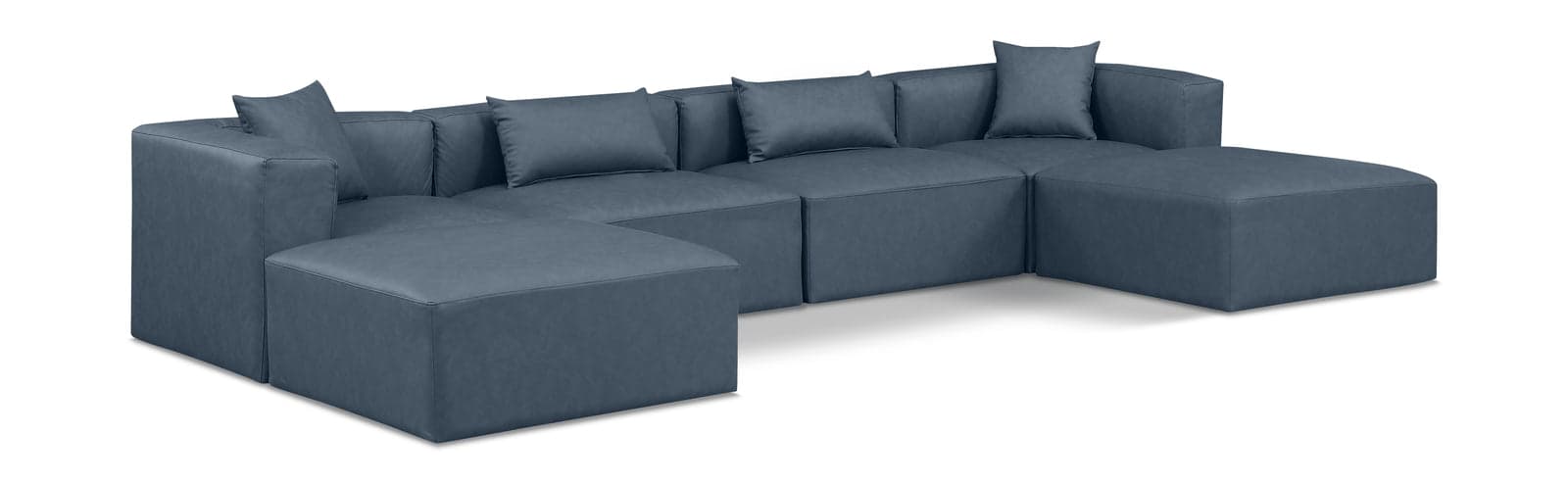Farrah 144" Navy Vegan Leather Upholstered Sectional, 6-Piece (Style 2) — View 1 (1/3)