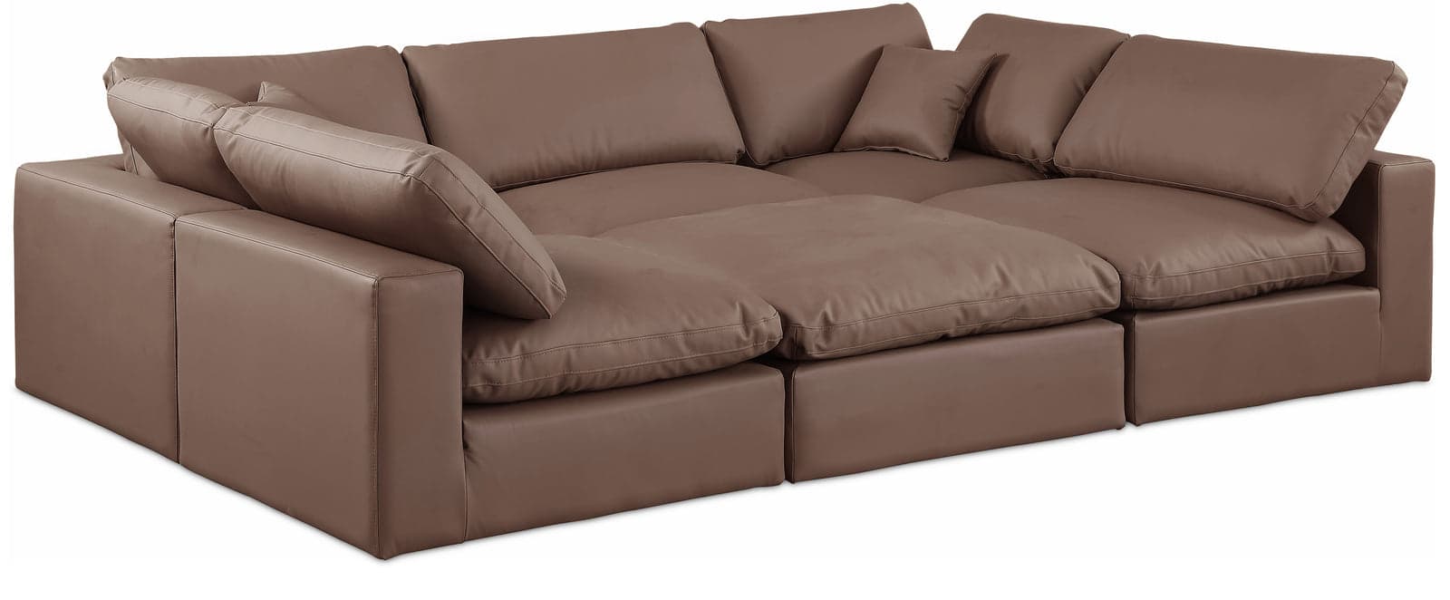 Farrah 119" Brown Vegan Leather Upholstered Sectional, 6-Piece — View 1 (1/3)