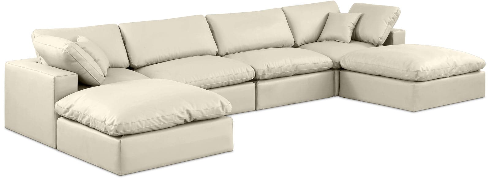 Farrah 158" Cream Vegan Leather Upholstered Sectional, 6-Piece (Style 2) — View 1 (1/3)