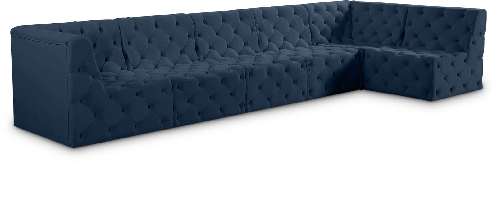 Faye 157" Navy Velvet Upholstered Sectional, 6-Piece — View 1 (1/3)