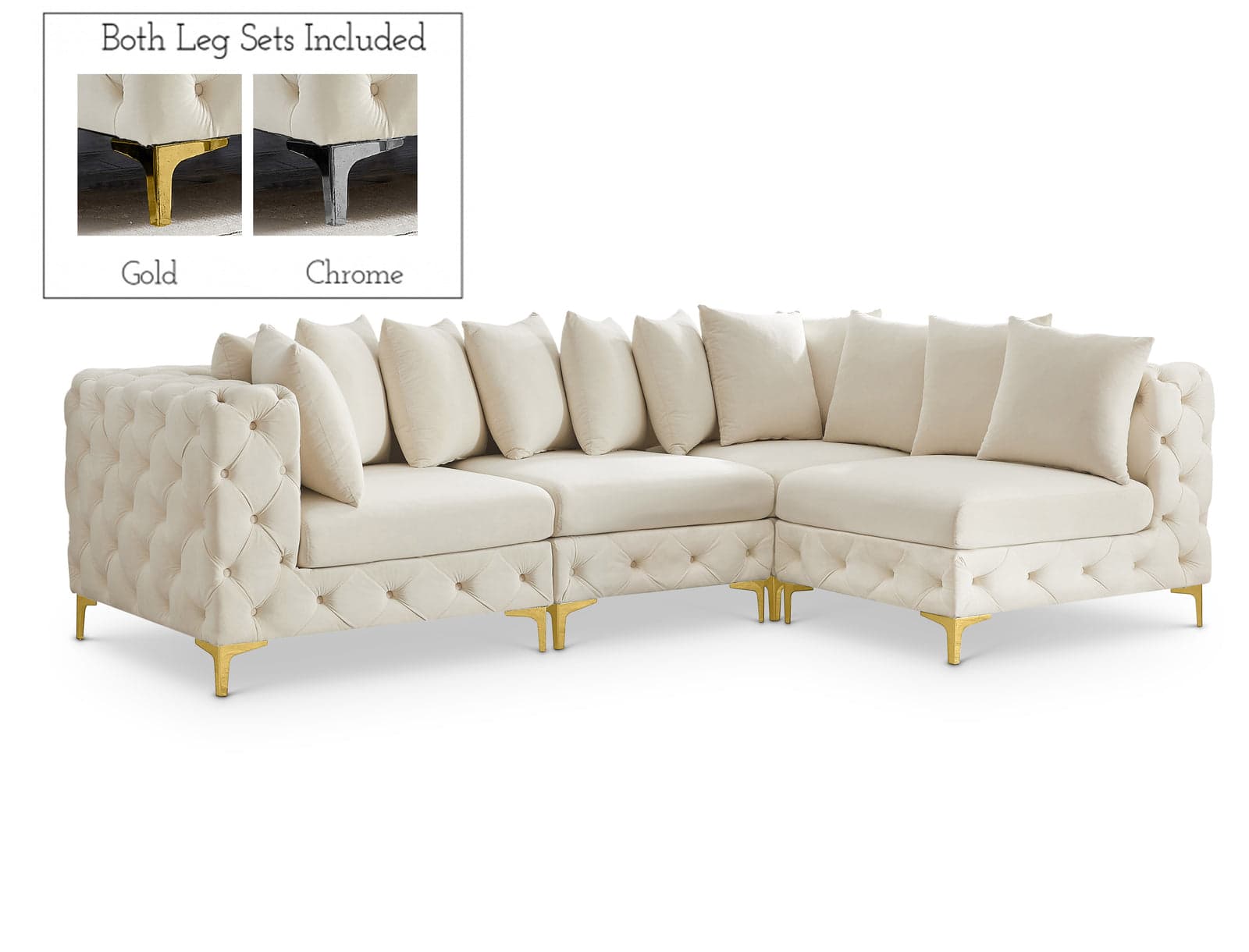 Monroe 109" Cream Velvet Upholstered Sectional, 4-Piece — Vista 1 (1/3)