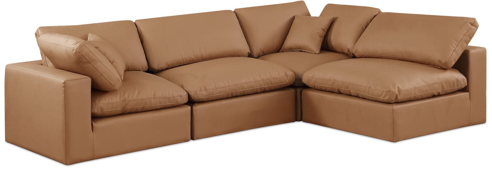 Farrah 119" Cognac Vegan Leather Upholstered Sectional, 4-Piece (Style 2) — Vista 1 (1/3)