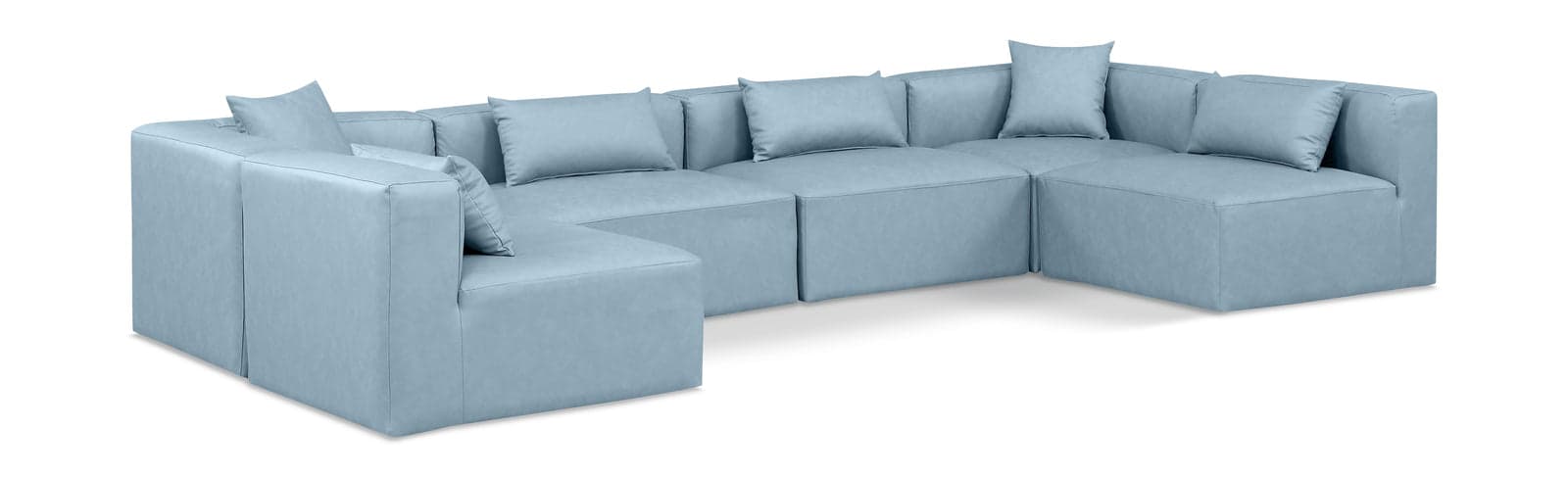 Farrah 144" Light Blue Vegan Leather Upholstered Sectional, 6-Piece (Style 3) — View 1 (1/3)