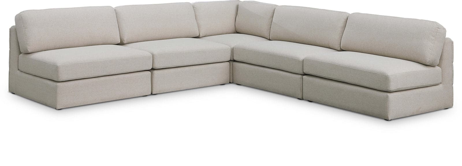 Celeste 114" Beige Linen Textured Fabric Upholstered Sectional, 5-Piece — Vista 1 (1/3)