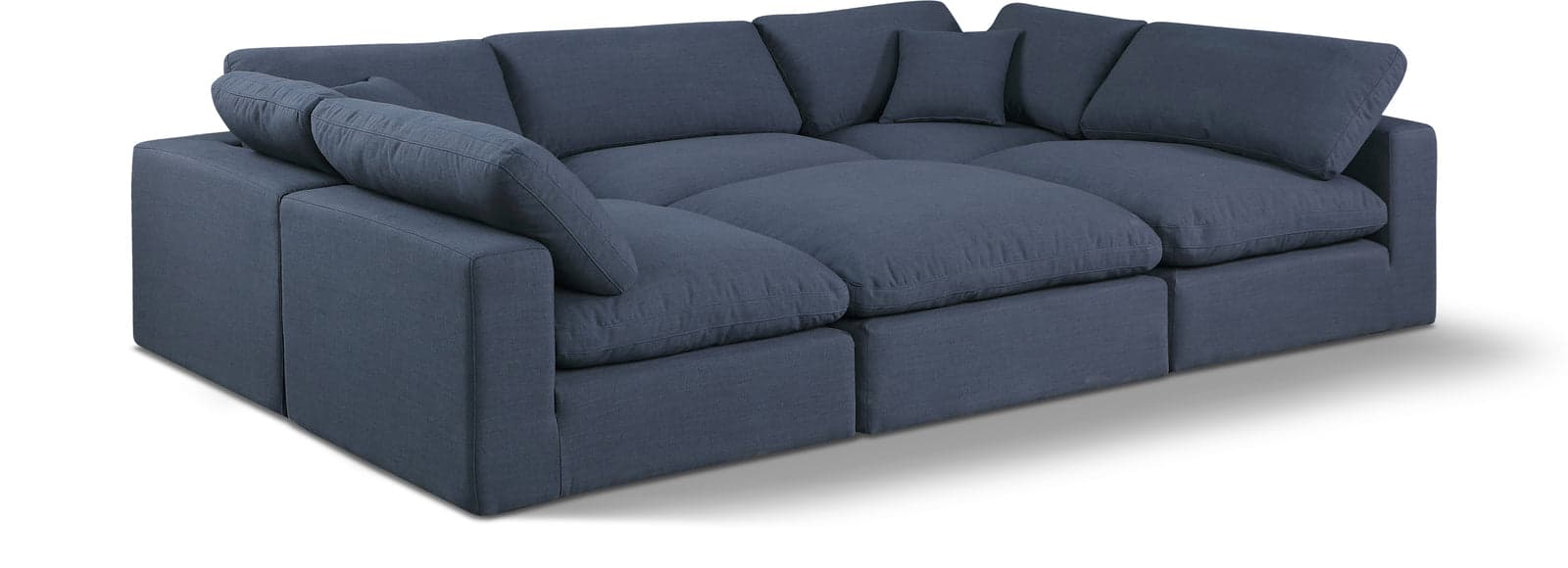 Farrah 119" Navy Linen Textured Fabric Upholstered Sectional, 6-Piece — Vista 1 (1/3)