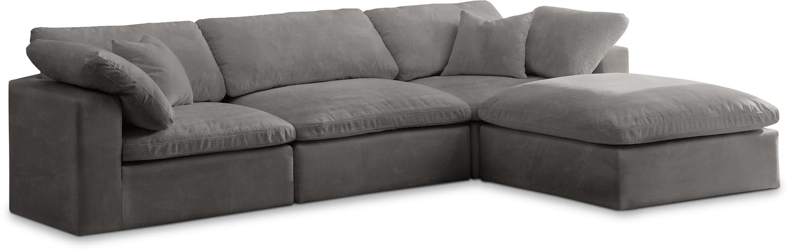 Florence 119" Grey Velvet Upholstered Overstuffed Fiber Filled Comfort Sectional, 4-Piece — View 1 (1/3)