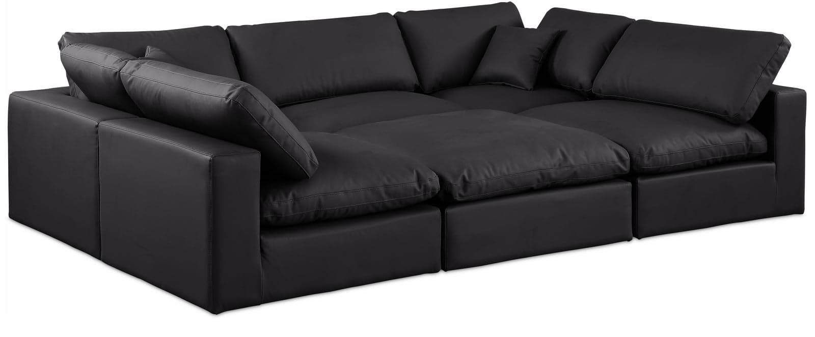 Farrah 119" Black Vegan Leather Upholstered Sectional, 6-Piece — View 1 (1/3)