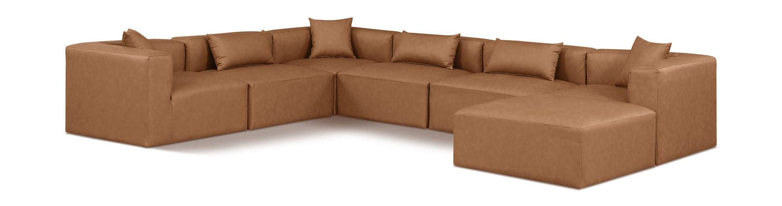 Farrah 144" Brown Vegan Leather Upholstered Sectional, 7-Piece — View 1 (1/3)