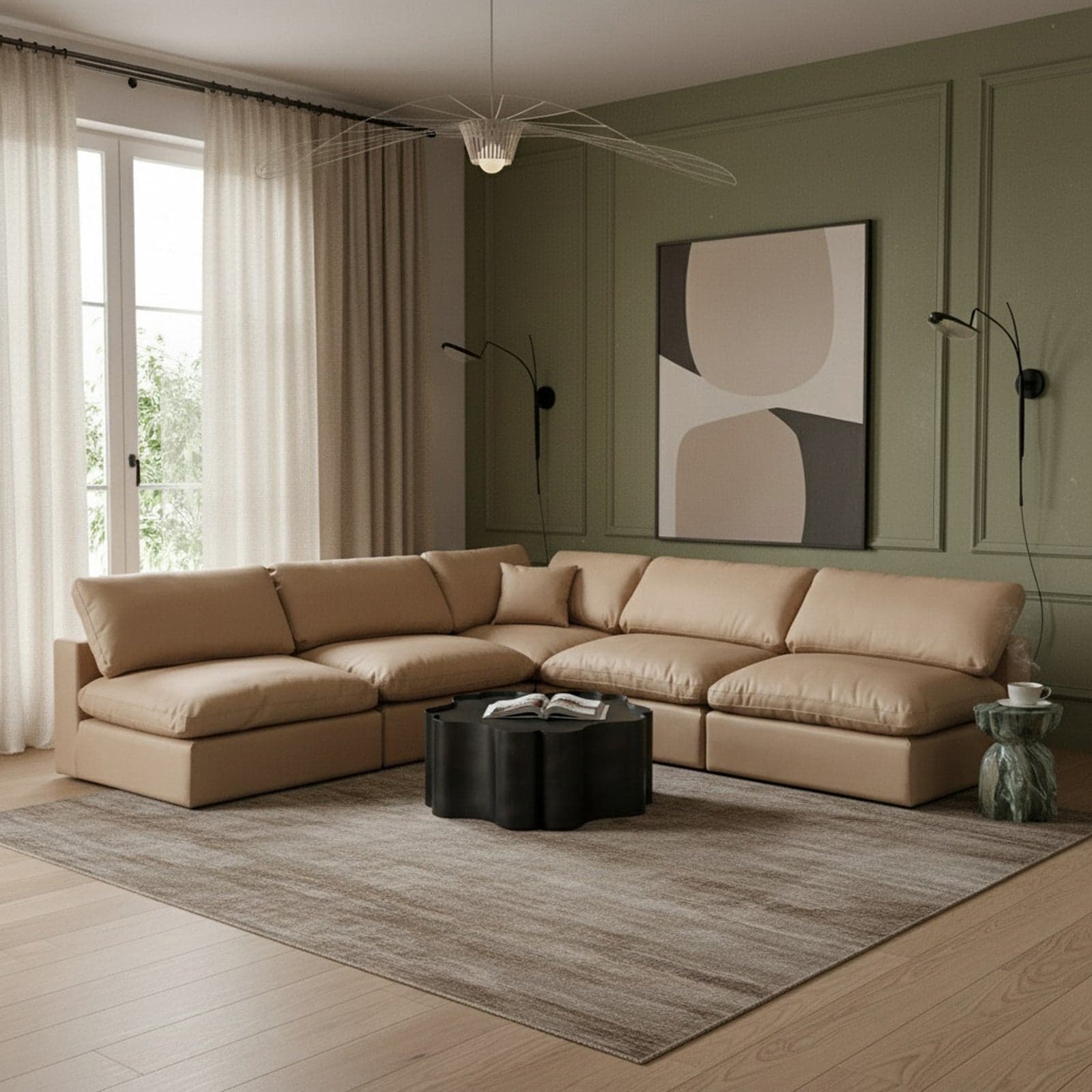Farrah 118" Tan Vegan Leather Upholstered Sectional, 5-Piece — View 1 (1/3)