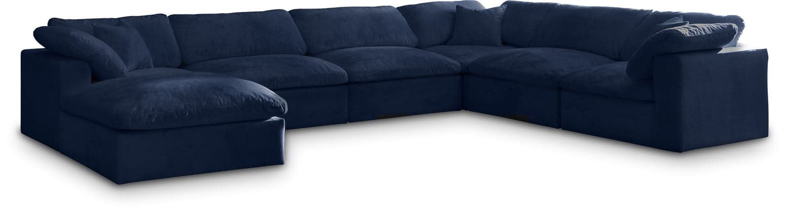 Florence 158" Navy Velvet Upholstered Overstuffed Fiber Filled Comfort Sectional, 7-Piece — View 1 (1/3)