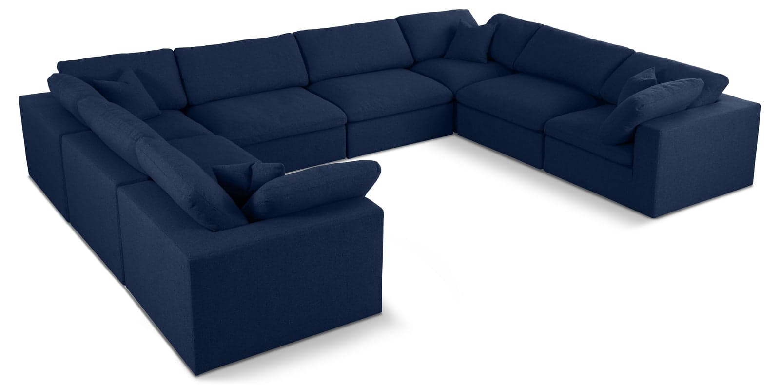 Camden 158" Navy Linen Textured Fabric Upholstered Deluxe Comfort Sectional, 8-Piece — Vista 1 (1/3)