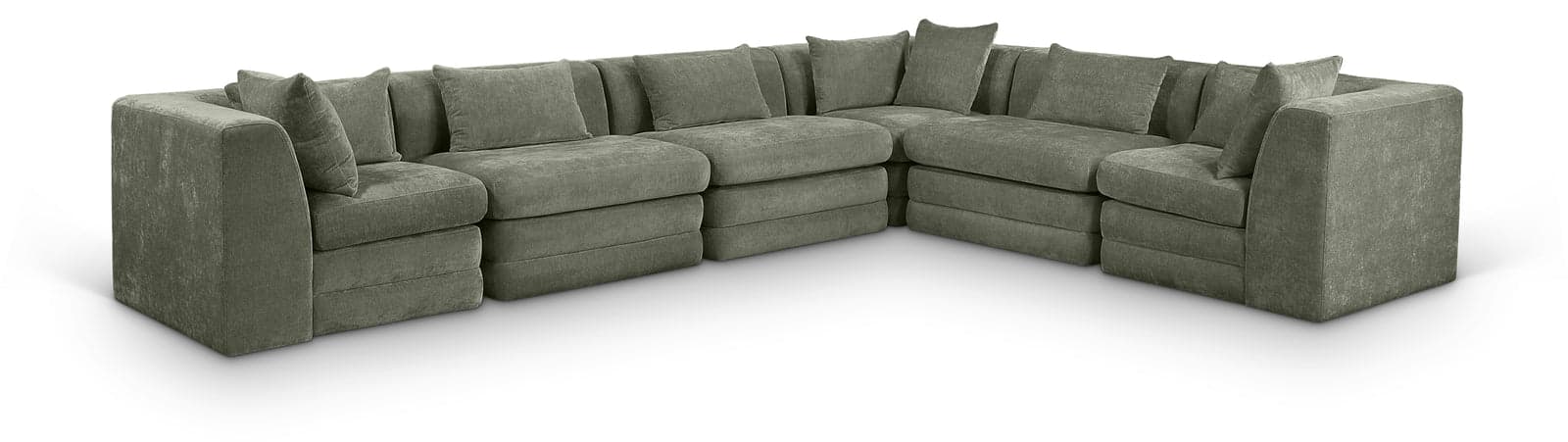 Willow 152" Green Chenille Fabric Upholstered 6Pc. Sectional, 6-Piece — View 1 (1/3)