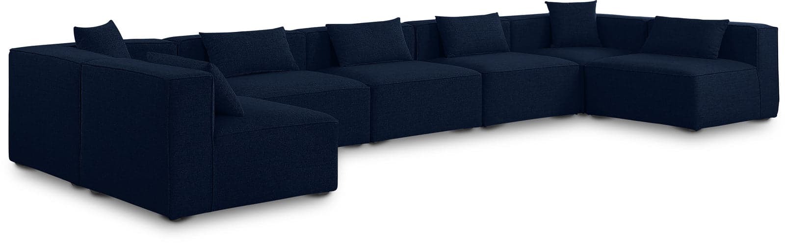 Farrah 180" Navy Fabric Upholstered Sectional, 7-Piece — Vista 1 (1/3)