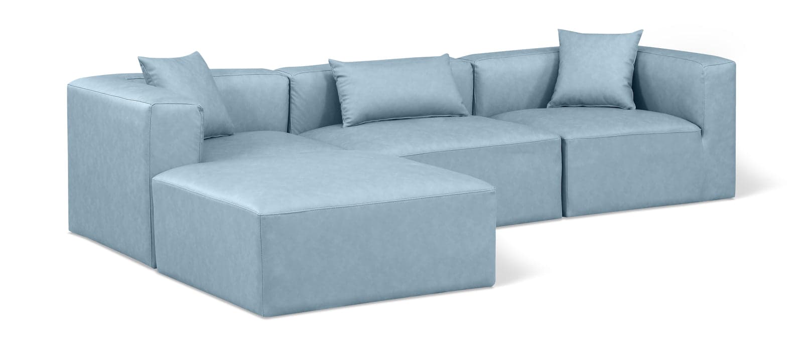 Farrah 108" Light Blue Vegan Leather Upholstered Sectional, 4-Piece — Vista 1 (1/3)