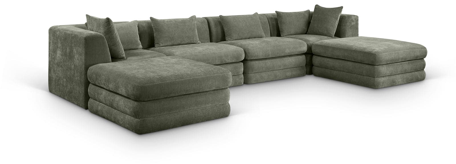 Willow 152" Green Chenille Fabric Upholstered 6Pc. Sectional, 6-Piece (Style 2) — View 1 (1/3)