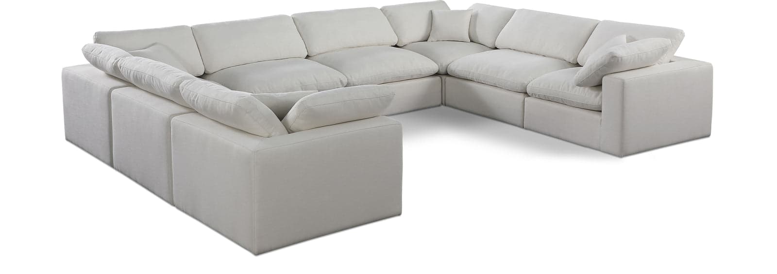 Farrah 158" Cream Linen Textured Fabric Upholstered Sectional, 8-Piece — Vista 1 (1/3)