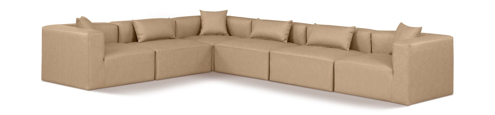 Farrah 144" Tan Vegan Leather Upholstered Sectional, 6-Piece — Vista 1 (1/3)