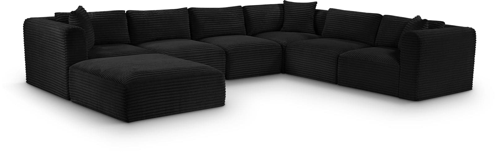 Faye 140" Black Corduroy Performance Fabric Upholstered Sectional, 7-Piece — Vista 1 (1/3)
