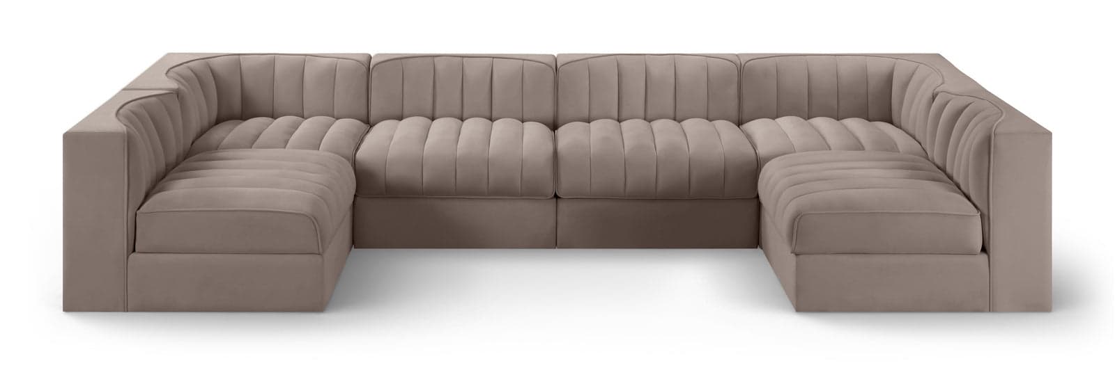 Talia Taupe Velvet Performance Fabric Upholstered Sectional, 6-Piece — Vista 1 (1/3)