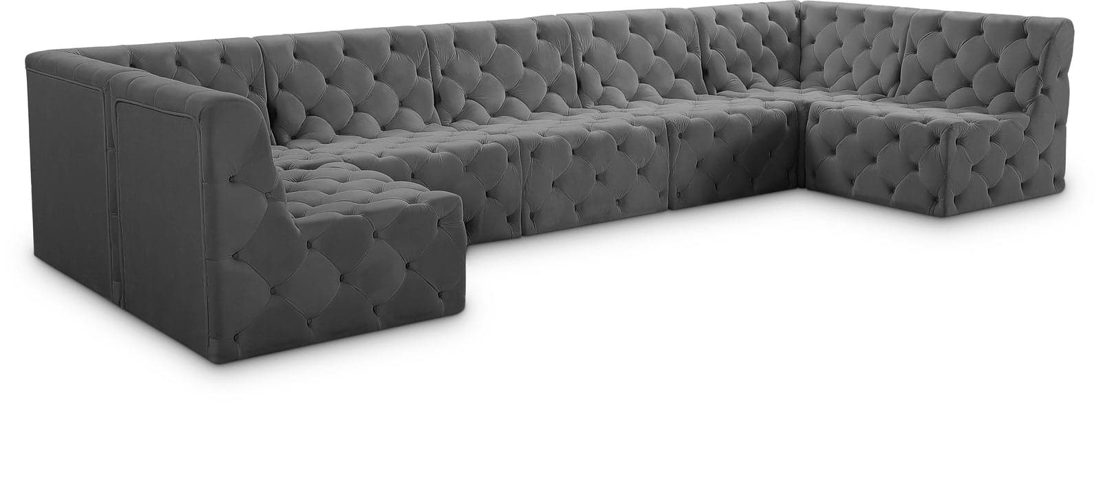 Faye 157" Grey Velvet Upholstered Sectional, 7-Piece — View 1 (1/3)