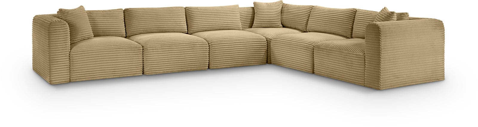 Faye 140" Camel Corduroy Performance Fabric Upholstered Sectional, 6-Piece — View 1 (1/3)