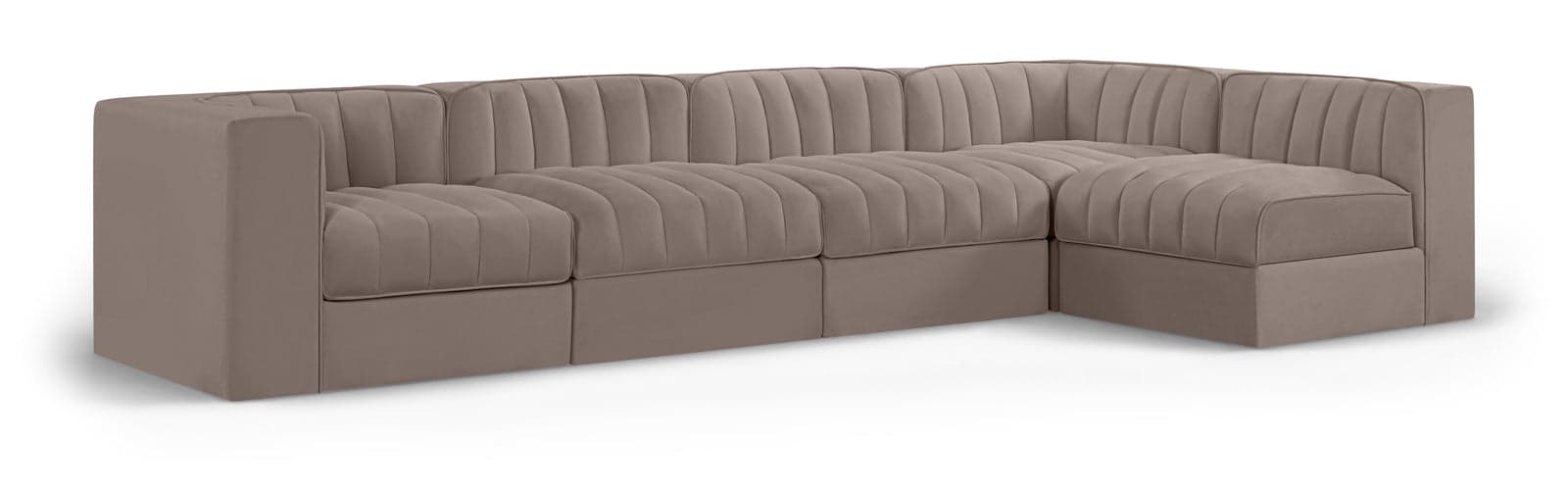 Talia Taupe Velvet Performance Fabric Upholstered Sectional, 5-Piece (Style 5) — Vista 1 (1/3)